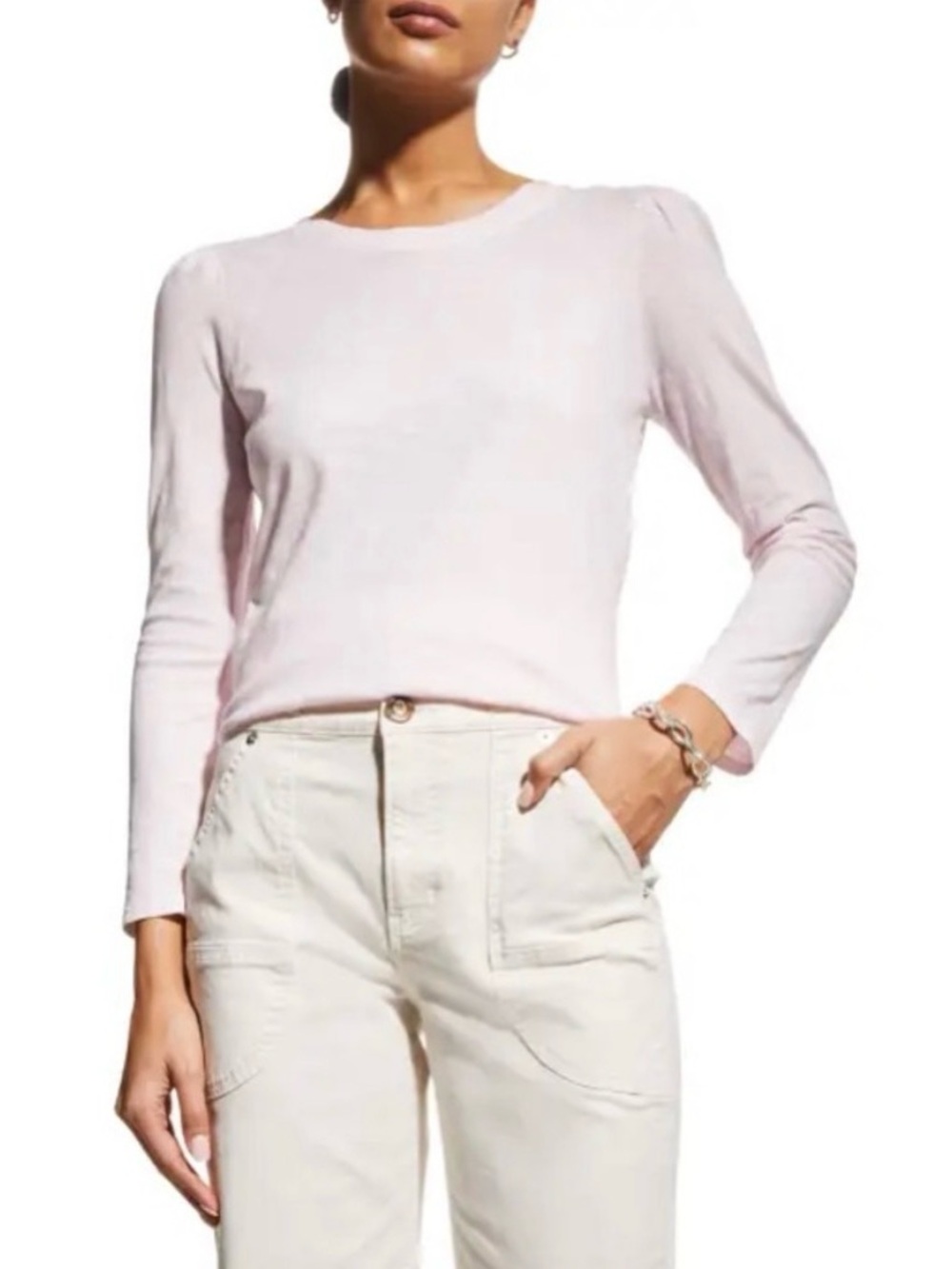 NWT Veronica Beard Mason Baseball Tee in Ballet Pink, Size Small, Puff-Shoulder